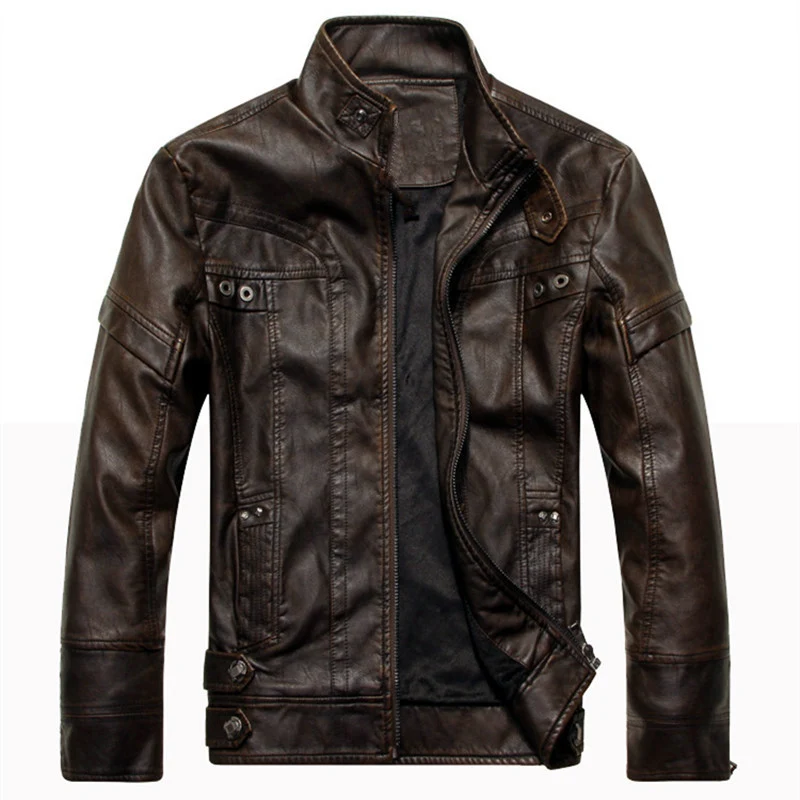 Herren Lederoptik-Pilotenblouson mit Stehkragen und Ziersteppungen Drune