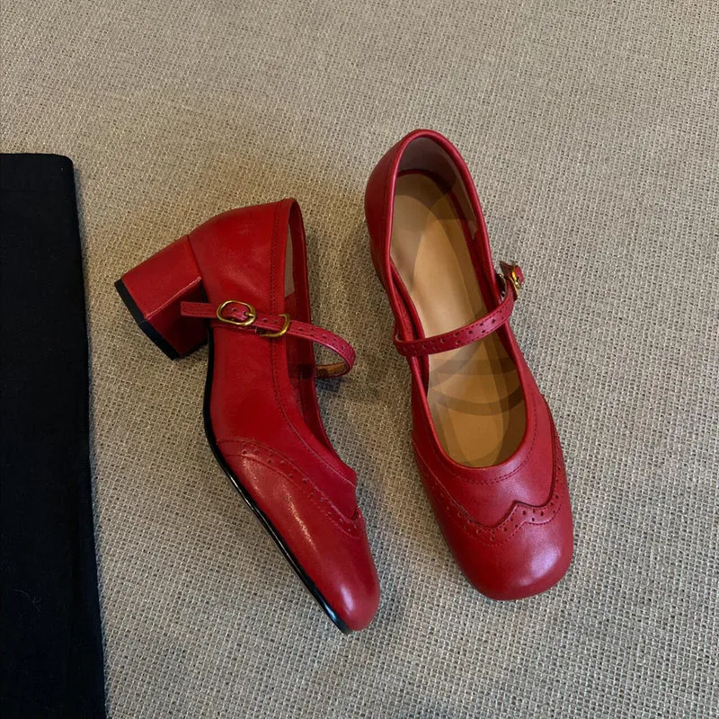 Damen elegante Mary Janes mit modischem Riemen und hochwertiger Ledersohle Drune