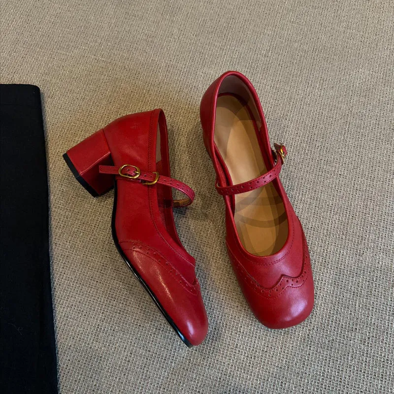 Damen elegante Mary Janes mit modischem Riemen und hochwertiger Ledersohle Drune