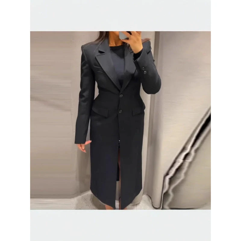 Damen Eleganter Longblazer mit schmaler Silhouette und klassischen Details Drune