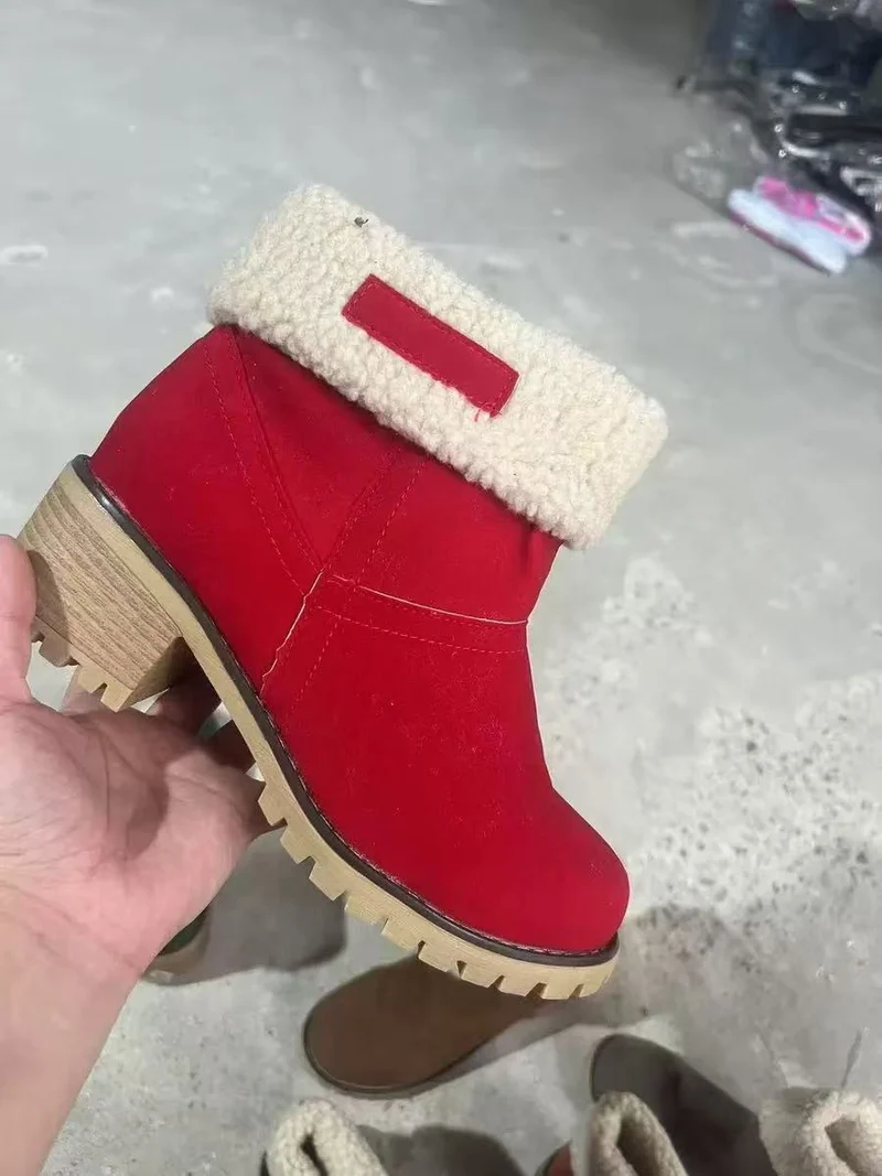 Damen Gefütterte Ankle-Boots mit Lammfell-Umschlag und profiliertem Blockabsatz Drune