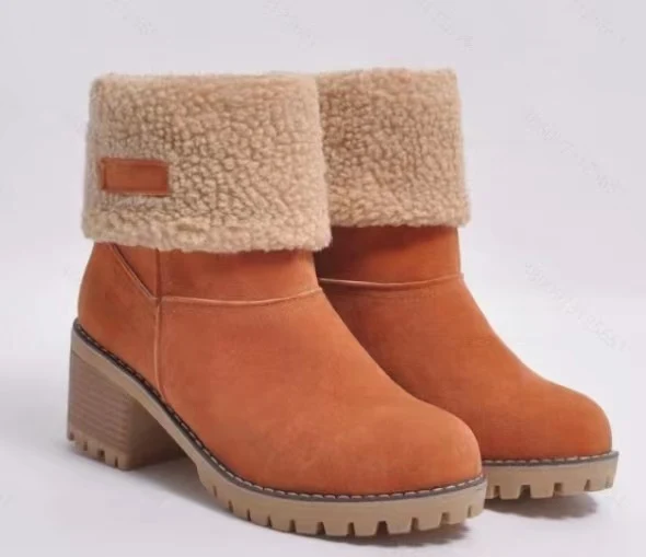 Damen Gefütterte Ankle-Boots mit Lammfell-Umschlag und profiliertem Blockabsatz Drune