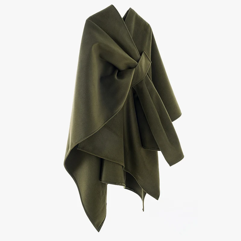 Damen Multifunktionaler Cape‑Überwurf aus Wollmix mit drapiertem Knotendetail Drune
