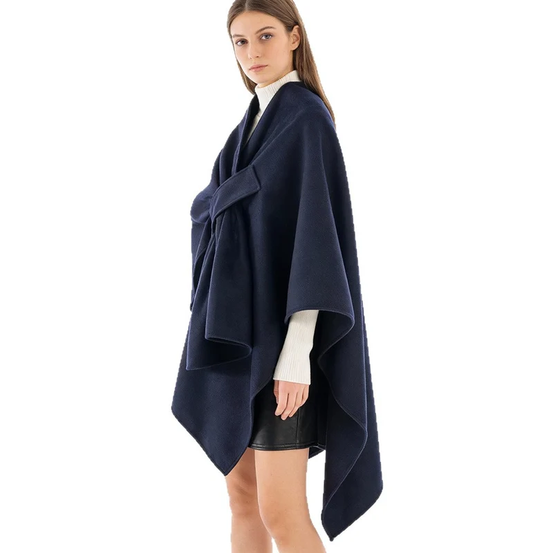 Damen Multifunktionaler Cape‑Überwurf aus Wollmix mit drapiertem Knotendetail Drune