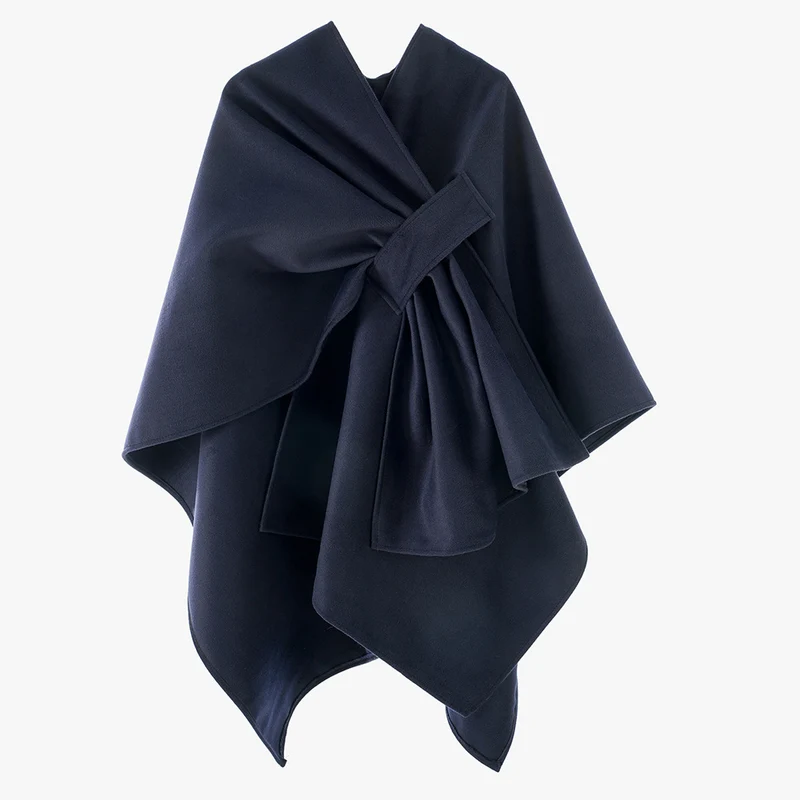 Damen Multifunktionaler Cape‑Überwurf aus Wollmix mit drapiertem Knotendetail Drune