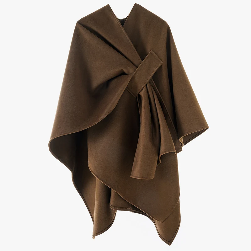 Damen Multifunktionaler Cape‑Überwurf aus Wollmix mit drapiertem Knotendetail Drune