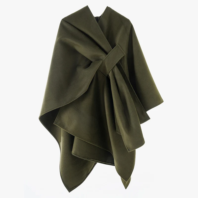 Damen Multifunktionaler Cape‑Überwurf aus Wollmix mit drapiertem Knotendetail Drune