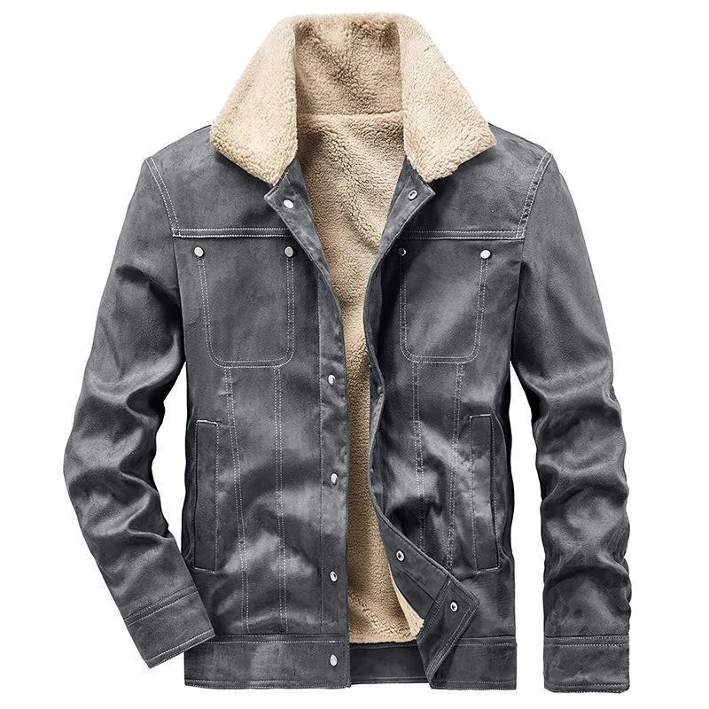 Herren Wildlederoptik Truckerjacke mit Teddyfutter Drune