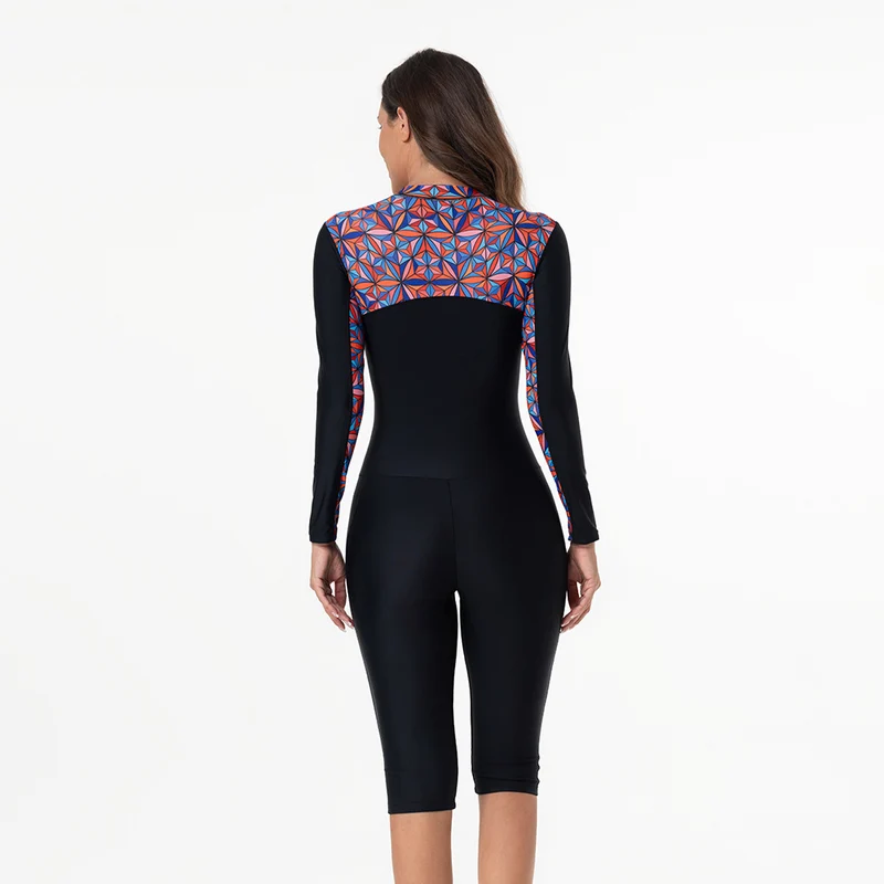 Damen Sportlicher Langarm-Neoprenanzug mit lebhaftem Blumenmuster Drune