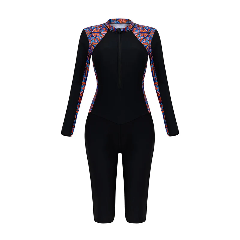 Damen Sportlicher Langarm-Neoprenanzug mit lebhaftem Blumenmuster Drune