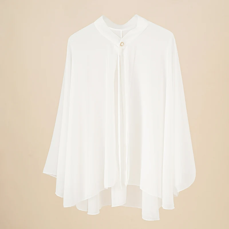 Damen Chiffon-Cape mit Schleifenkragen und Zierknopf Drune