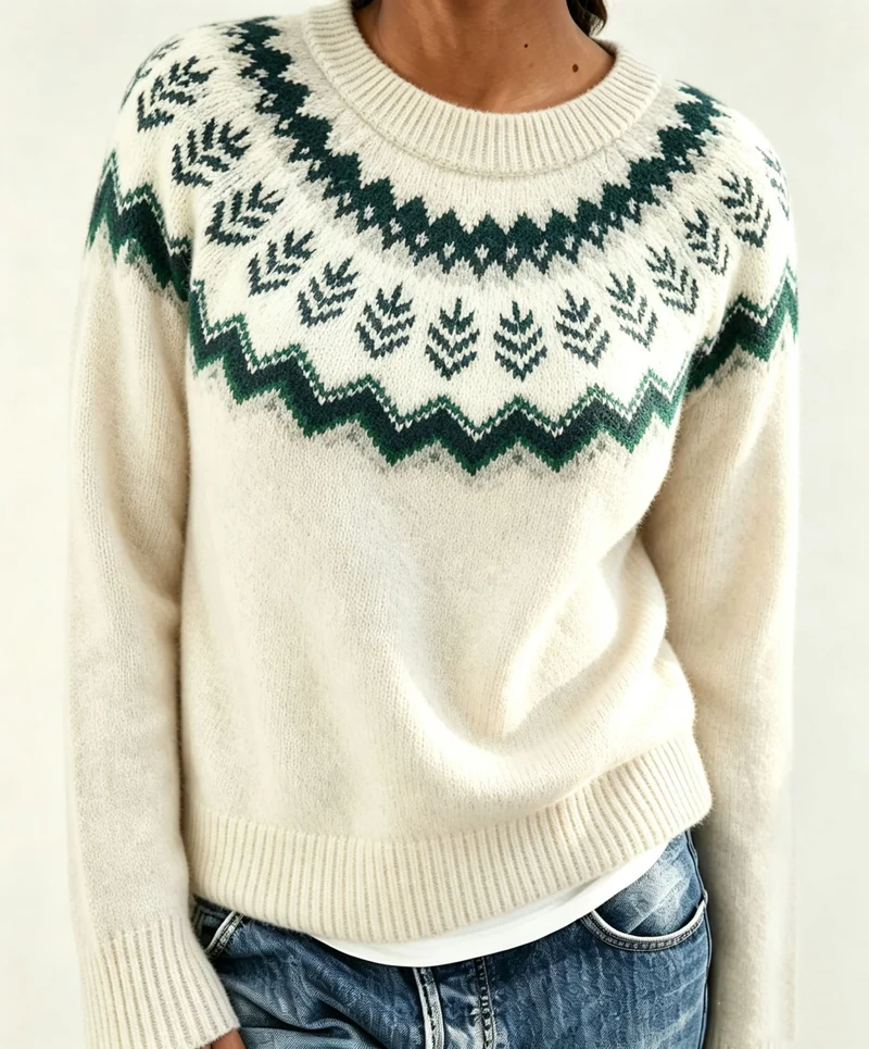 Damen Rundhalsausschnitt Norweger-Pullover mit Fair-Isle-Jacquard Drune