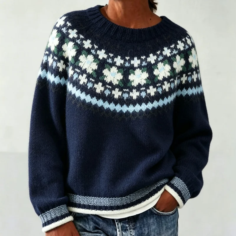 Damen Rundhalsausschnitt Norweger-Pullover mit Fair-Isle-Jacquard Drune
