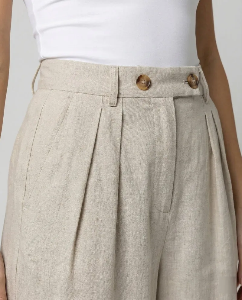 Damen Leinenhose Damen elegant mit hohem Bund