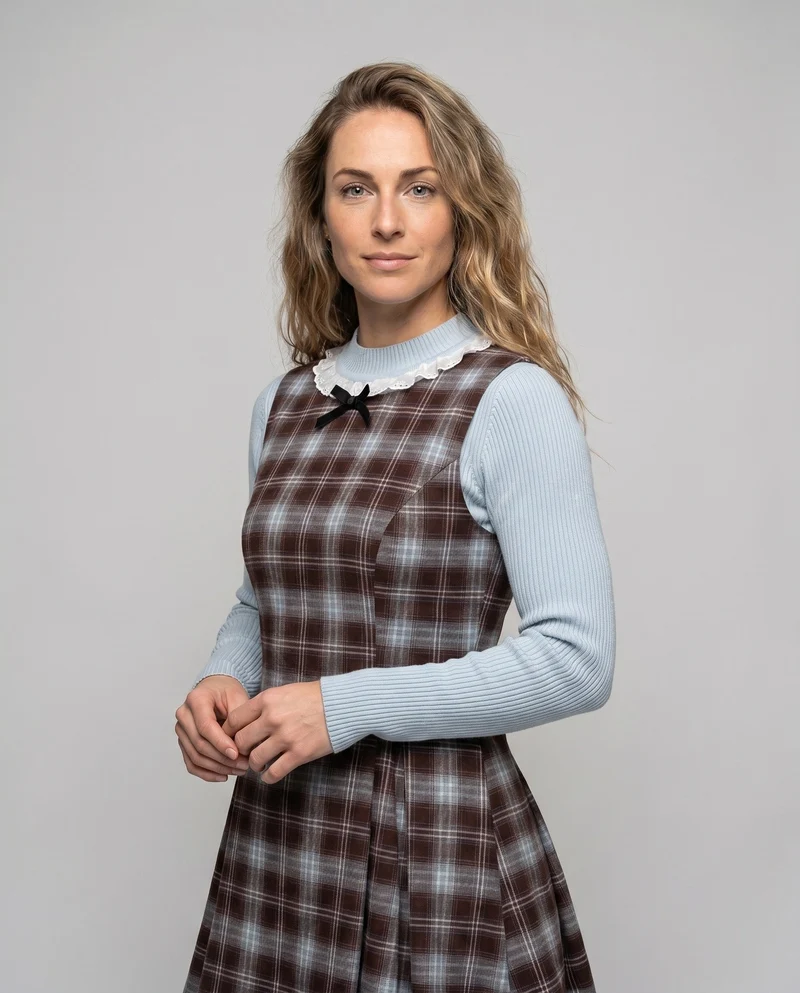 Damen Kleid mit kariertem Oberteil und fließendem Rock
