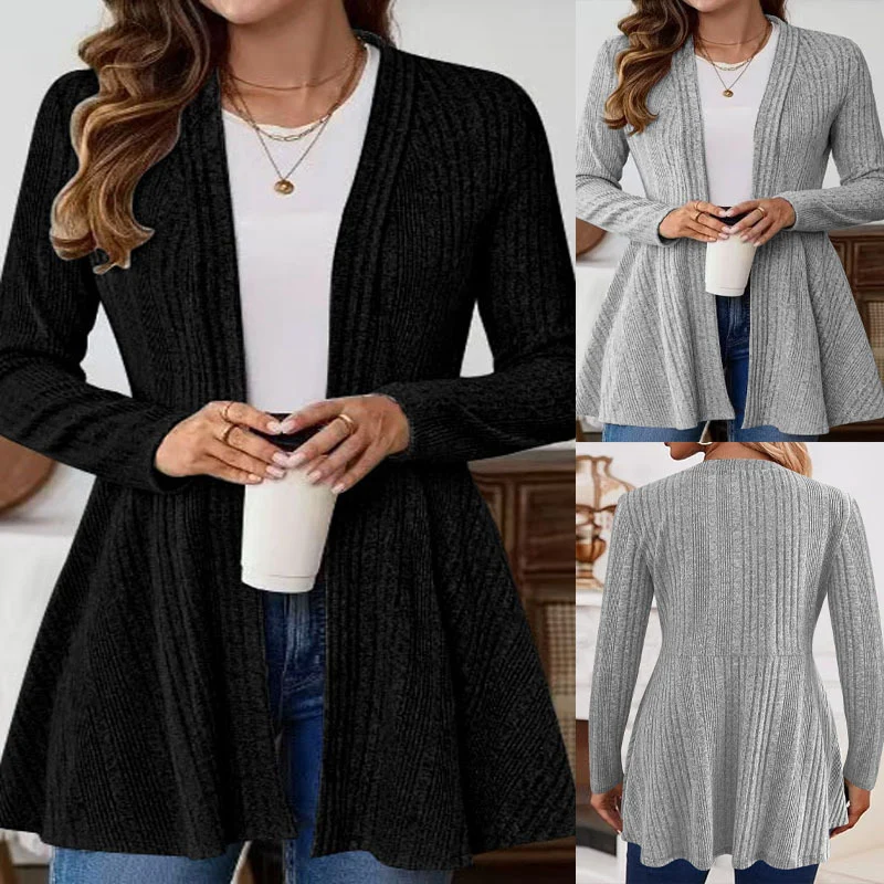Damen Strickjacke mit langem Schnitt und offenem Design Drune