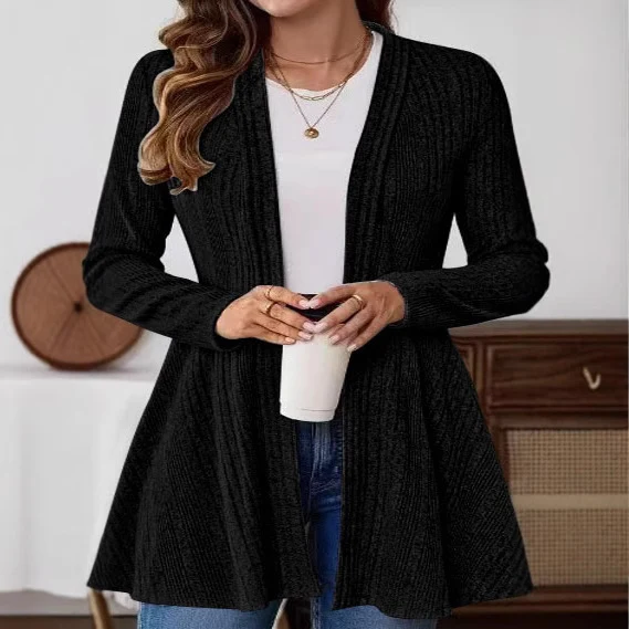 Damen Strickjacke mit langem Schnitt und offenem Design Drune