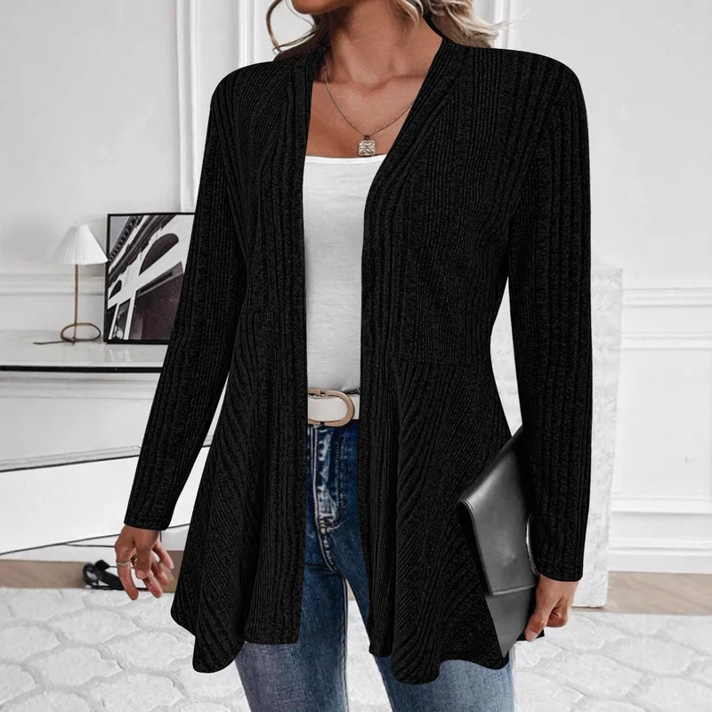 Damen Strickjacke mit langem Schnitt und offenem Design Drune