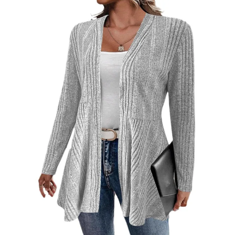 Damen Strickjacke mit langem Schnitt und offenem Design Drune