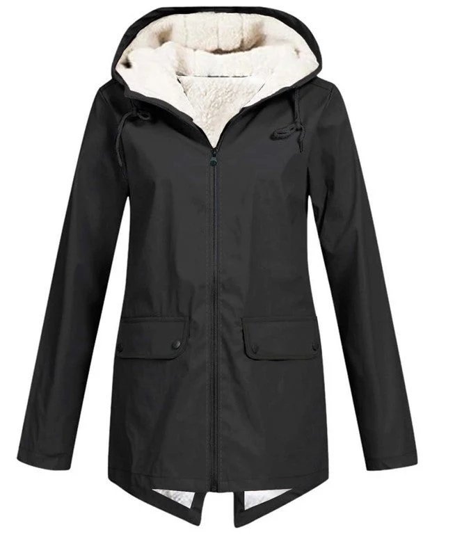 Damen wetterfeste und gefütterte Regenjacke mit verstellbarem Kapuzenkragen Drune