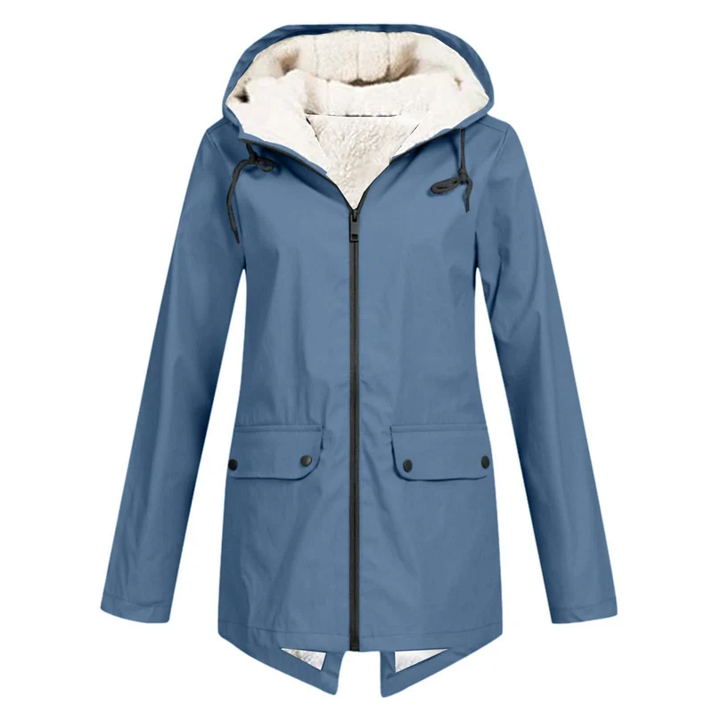 Damen wetterfeste und gefütterte Regenjacke mit verstellbarem Kapuzenkragen Drune