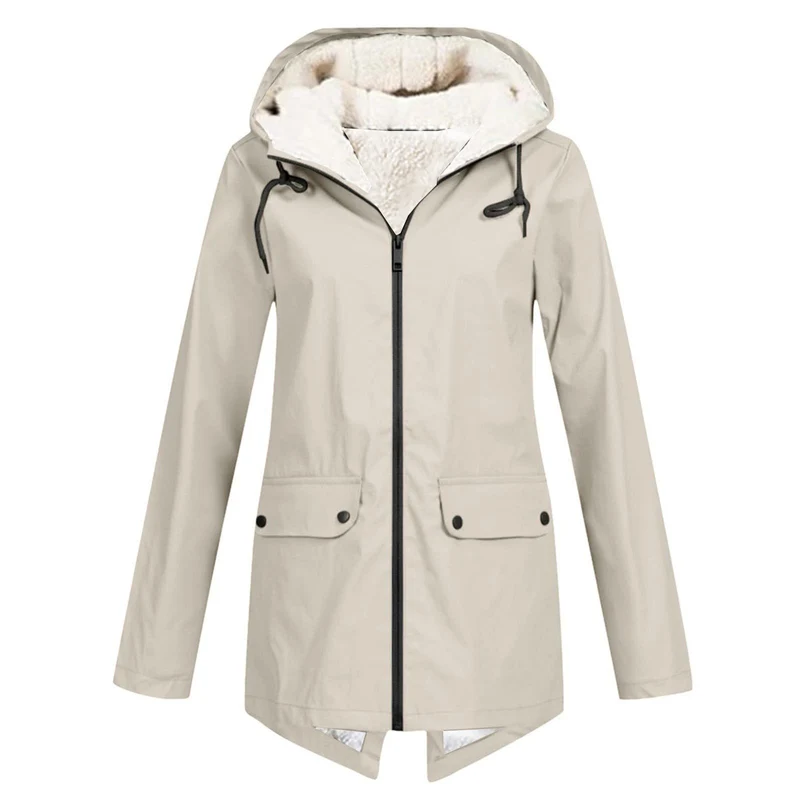 Damen wetterfeste und gefütterte Regenjacke mit verstellbarem Kapuzenkragen Drune