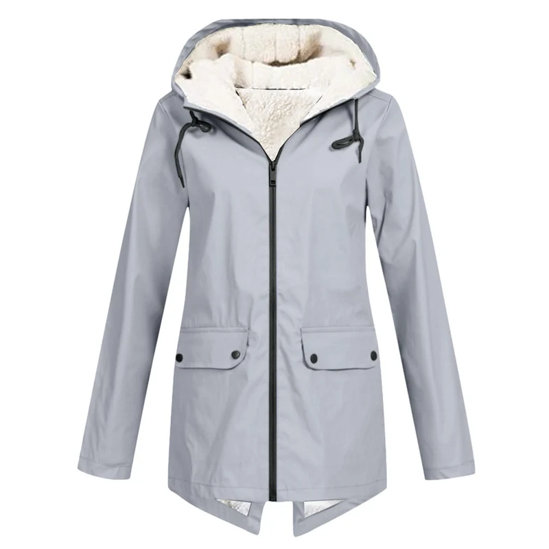 Damen wetterfeste und gefütterte Regenjacke mit verstellbarem Kapuzenkragen Drune