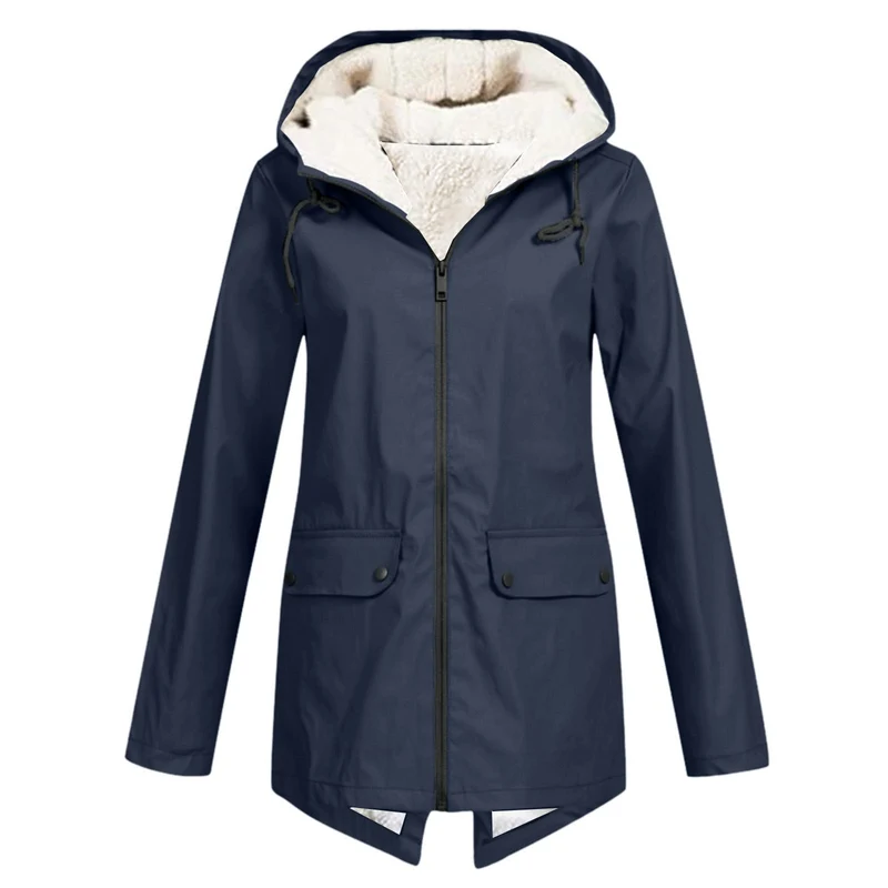 Damen wetterfeste und gefütterte Regenjacke mit verstellbarem Kapuzenkragen Drune