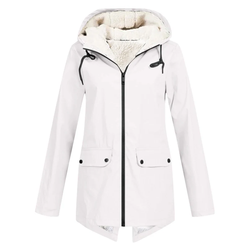 Damen wetterfeste und gefütterte Regenjacke mit verstellbarem Kapuzenkragen Drune