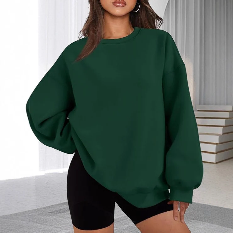 Damen nan extralanger Oversize-Sweatpullover mit Ballonärmeln, geripptem Saum und angerauter Innenseite Drune