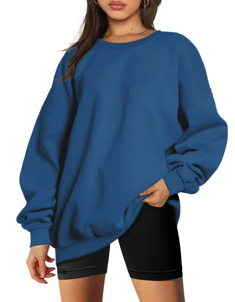 Damen nan extralanger Oversize-Sweatpullover mit Ballonärmeln, geripptem Saum und angerauter Innenseite Drune