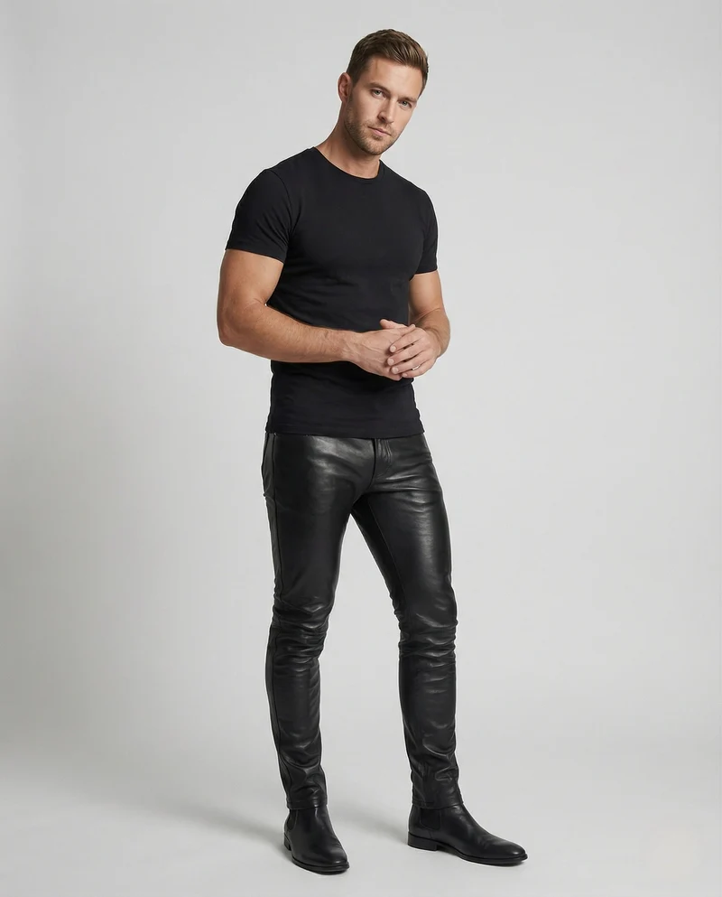 Herren Kunstleder Hose Slim Fit modern