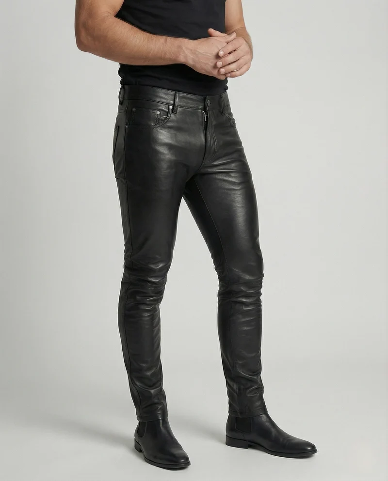 Herren Kunstleder Hose Slim Fit modern