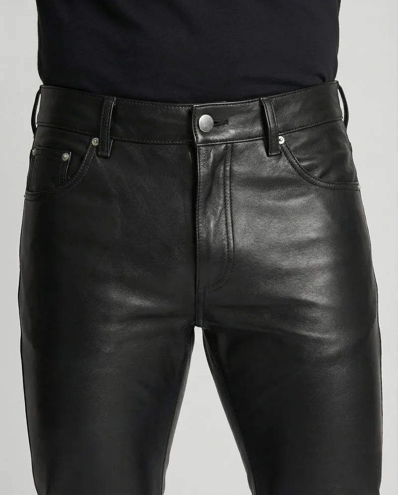 Herren Kunstleder Hose Slim Fit modern