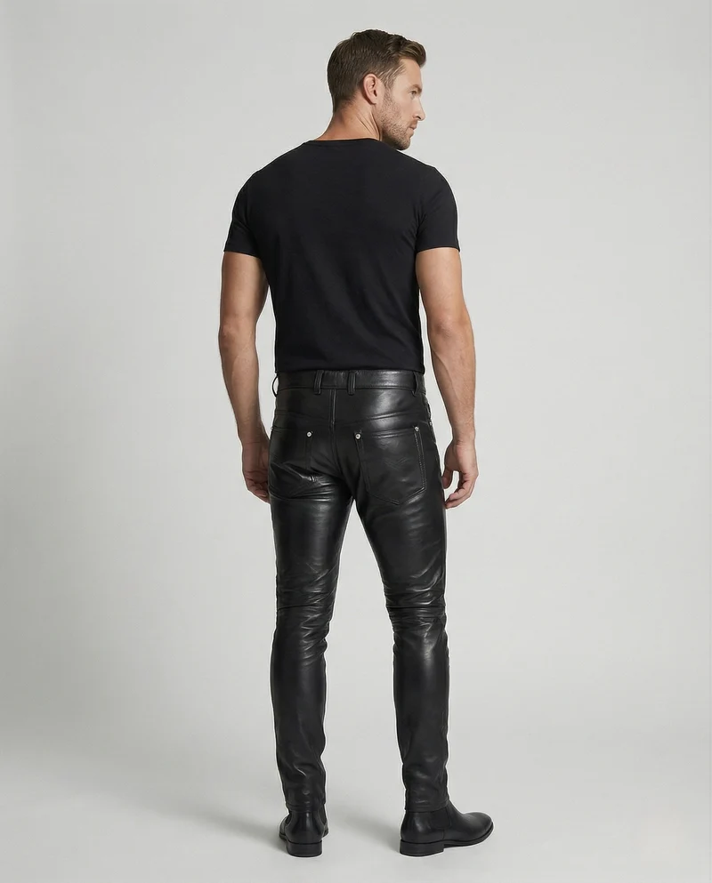 Herren Kunstleder Hose Slim Fit modern