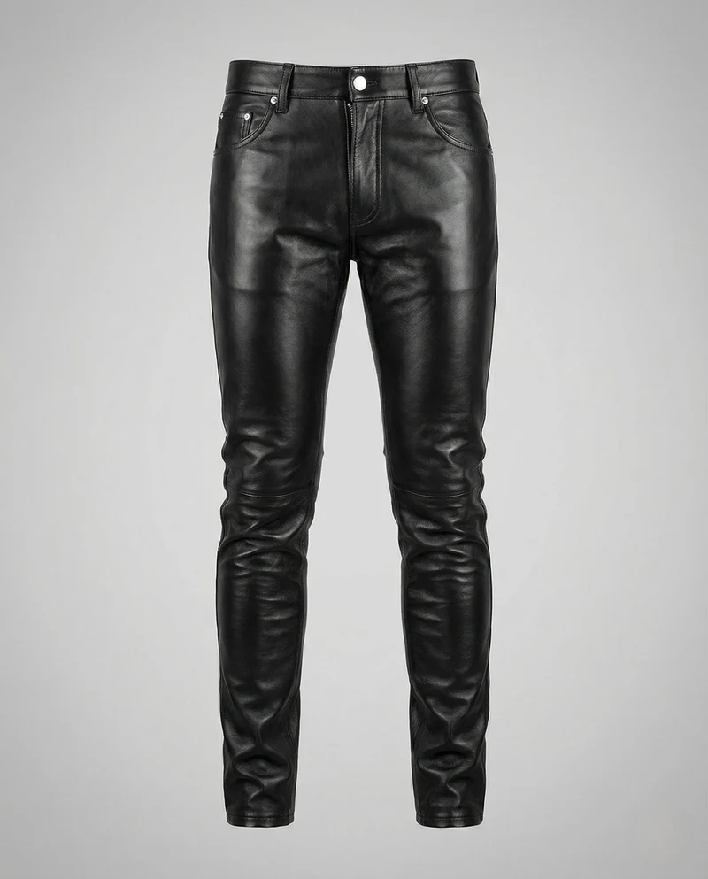 Herren Kunstleder Hose Slim Fit modern