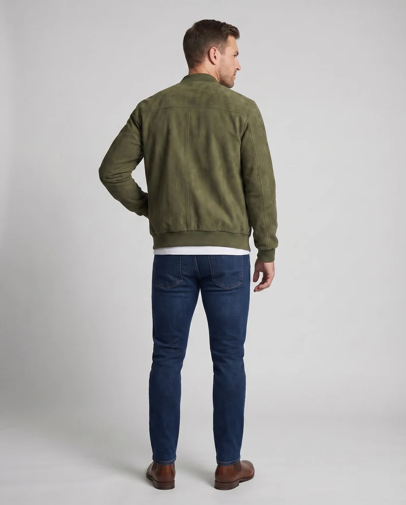 Herren Velours-Suede-Blouson Stehkragen Verdeckter Zipp
