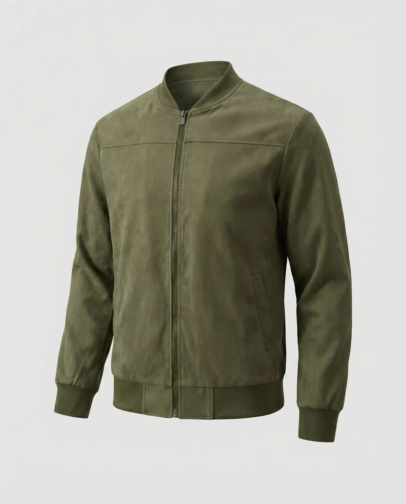 Herren Velours-Suede-Blouson Stehkragen Verdeckter Zipp