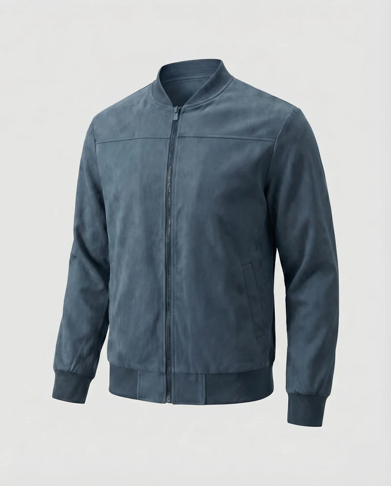 Herren Velours-Suede-Blouson Stehkragen Verdeckter Zipp