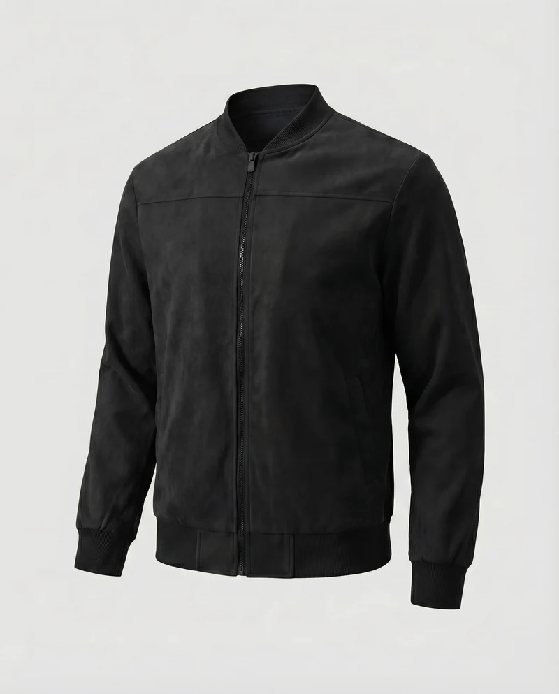 Herren Velours-Suede-Blouson Stehkragen Verdeckter Zipp