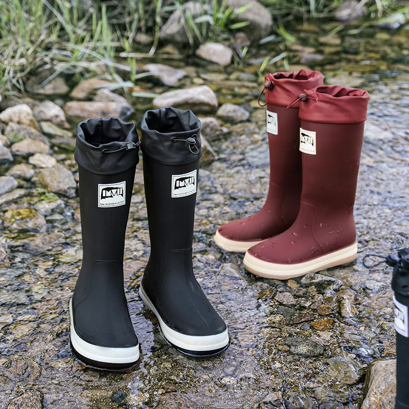 Damen kniehohe wasserdichte Gummistiefel mit verstellbarem Kordelabschluss Drune