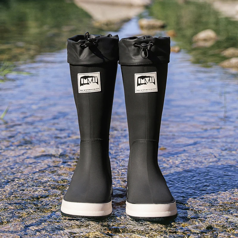 Damen kniehohe wasserdichte Gummistiefel mit verstellbarem Kordelabschluss Drune