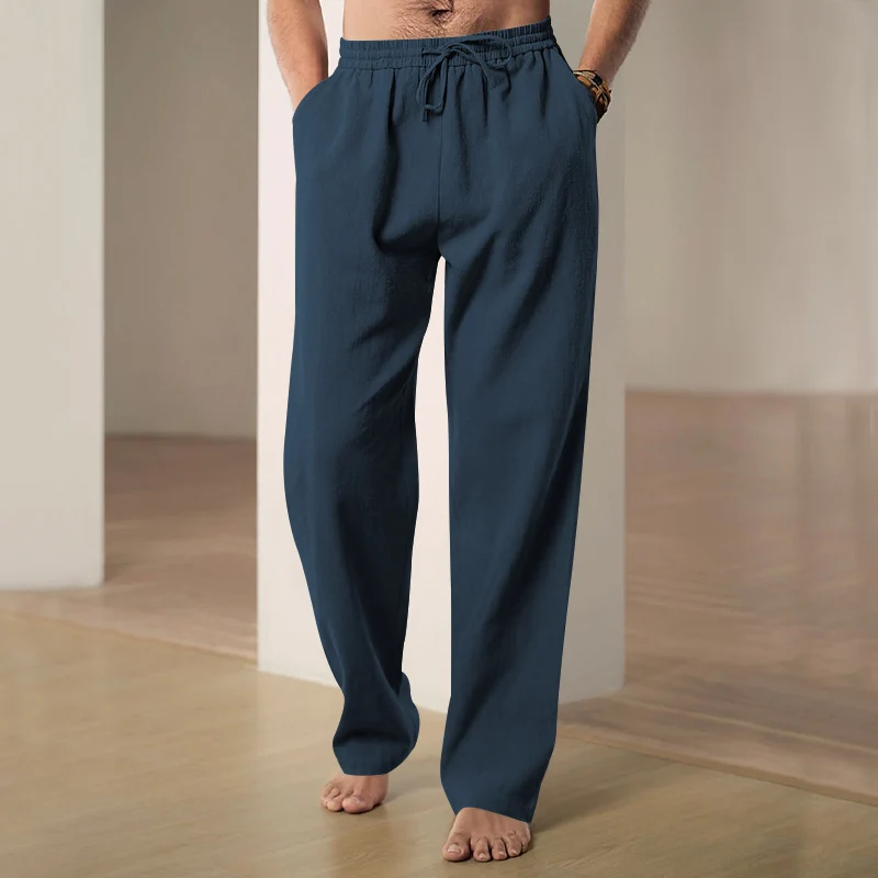 Herren nan leichte Relaxhose aus Leinenmix mit elastischem Tunnelzugbund und geradem Bein Drune