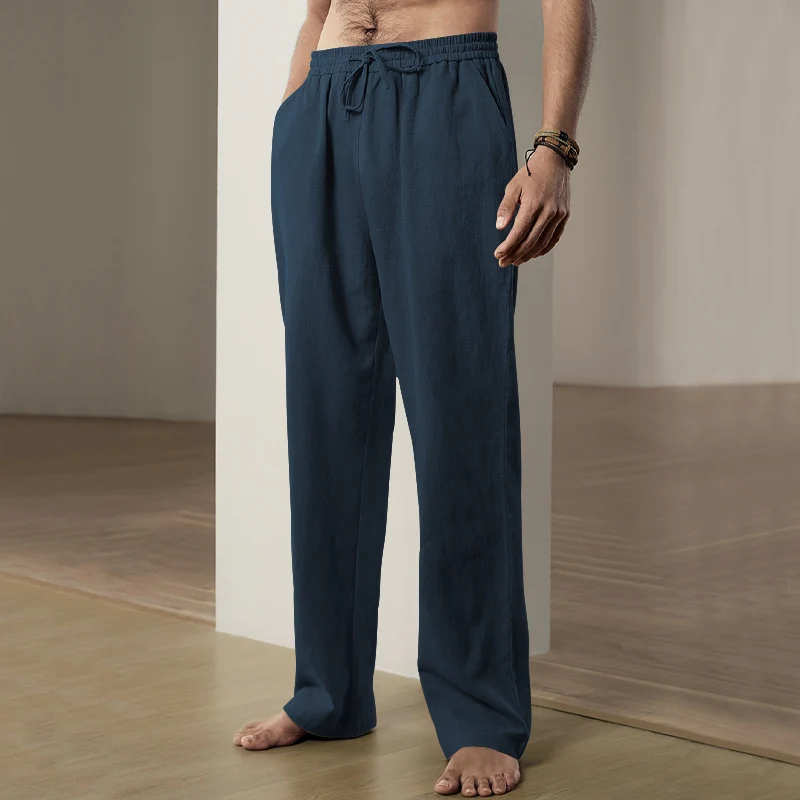 Herren nan leichte Relaxhose aus Leinenmix mit elastischem Tunnelzugbund und geradem Bein Drune