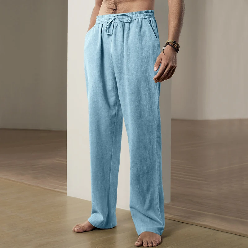 Herren nan leichte Relaxhose aus Leinenmix mit elastischem Tunnelzugbund und geradem Bein Drune