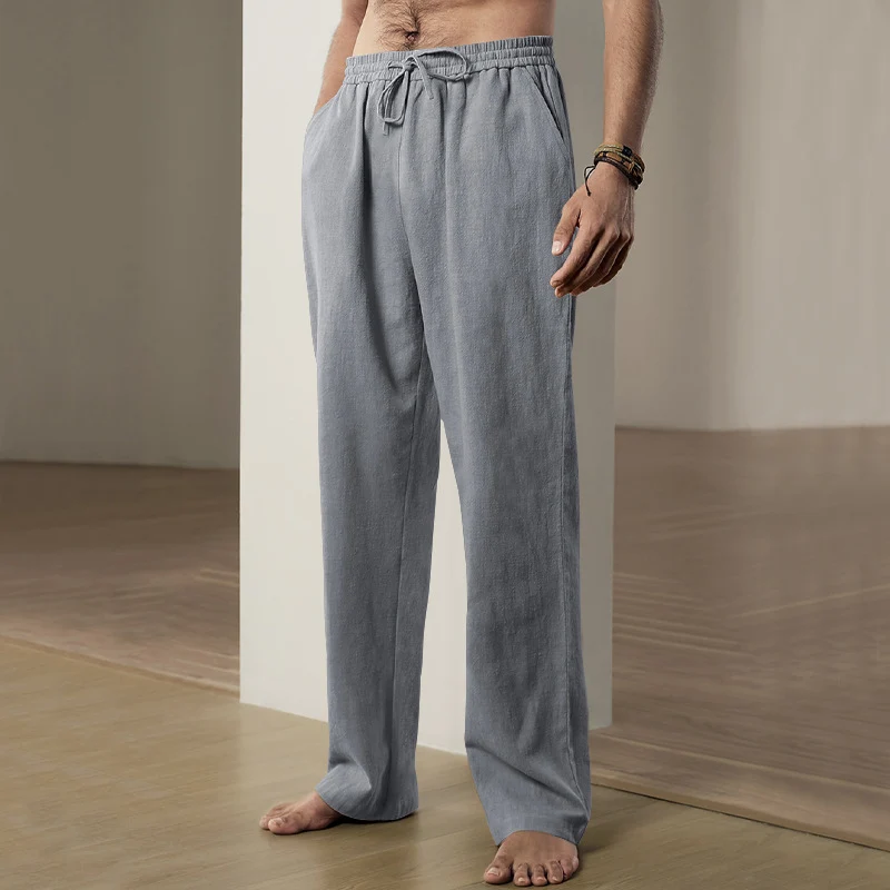 Herren nan leichte Relaxhose aus Leinenmix mit elastischem Tunnelzugbund und geradem Bein Drune