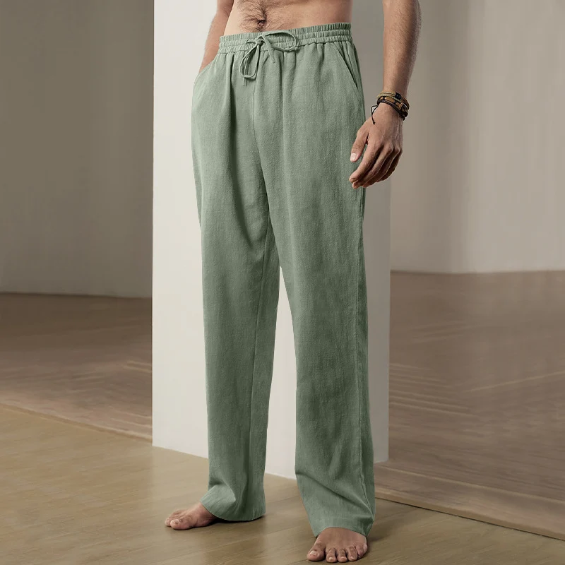 Herren nan leichte Relaxhose aus Leinenmix mit elastischem Tunnelzugbund und geradem Bein Drune