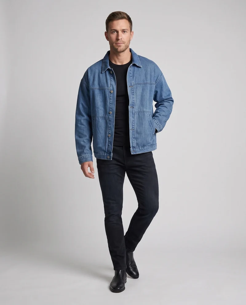 Herren Freizeit Denim Jacke mit Schulterpolstern Drune