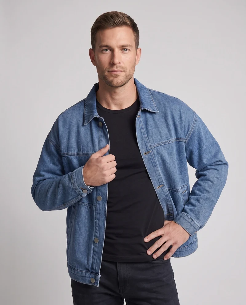 Herren Freizeit Denim Jacke mit Schulterpolstern Drune