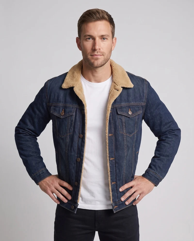 Herren Freizeit Denim Jacke mit Teddy-Fütterung Drune
